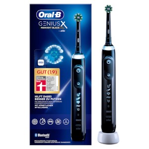 Oral-B Genius X Midnight Black mit 6 Reinigungsstufen, Bluetooth, Timer, 3 D Technologie